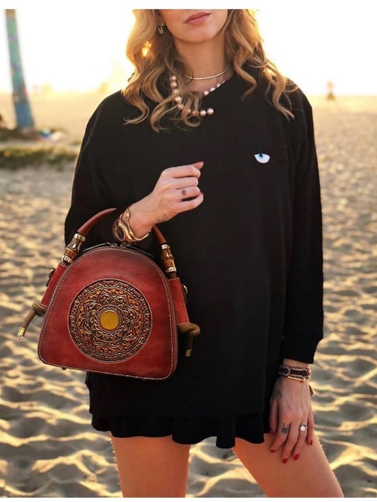 Handbags - Red Genuine Leather Retro Top Handle Structured Crossbody Stachel Bag Zip Close